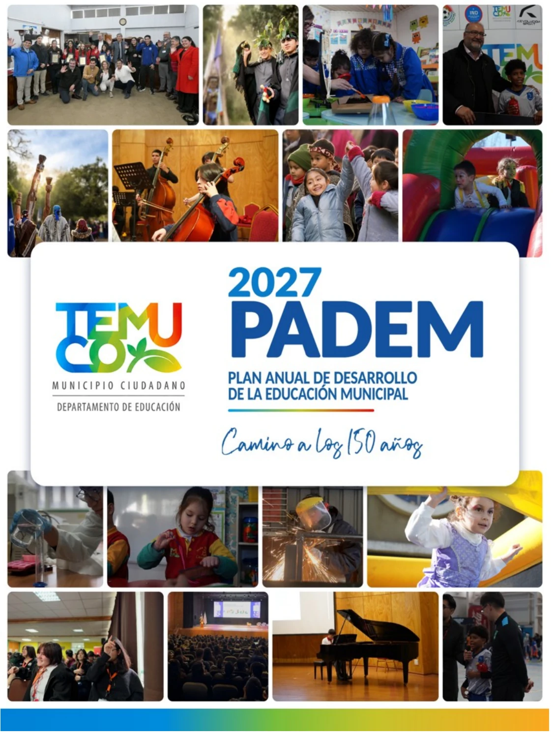 Portada del PADEM 2027 con fotografías de la educación municipal de Temuco